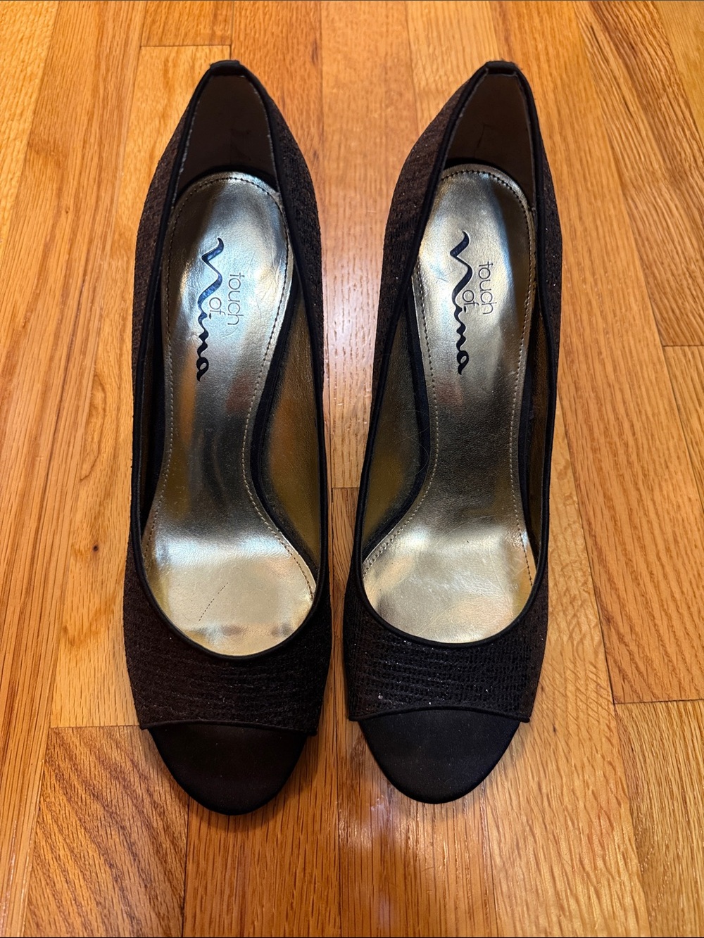 Touch of Nina Black Peep-Toe Heels